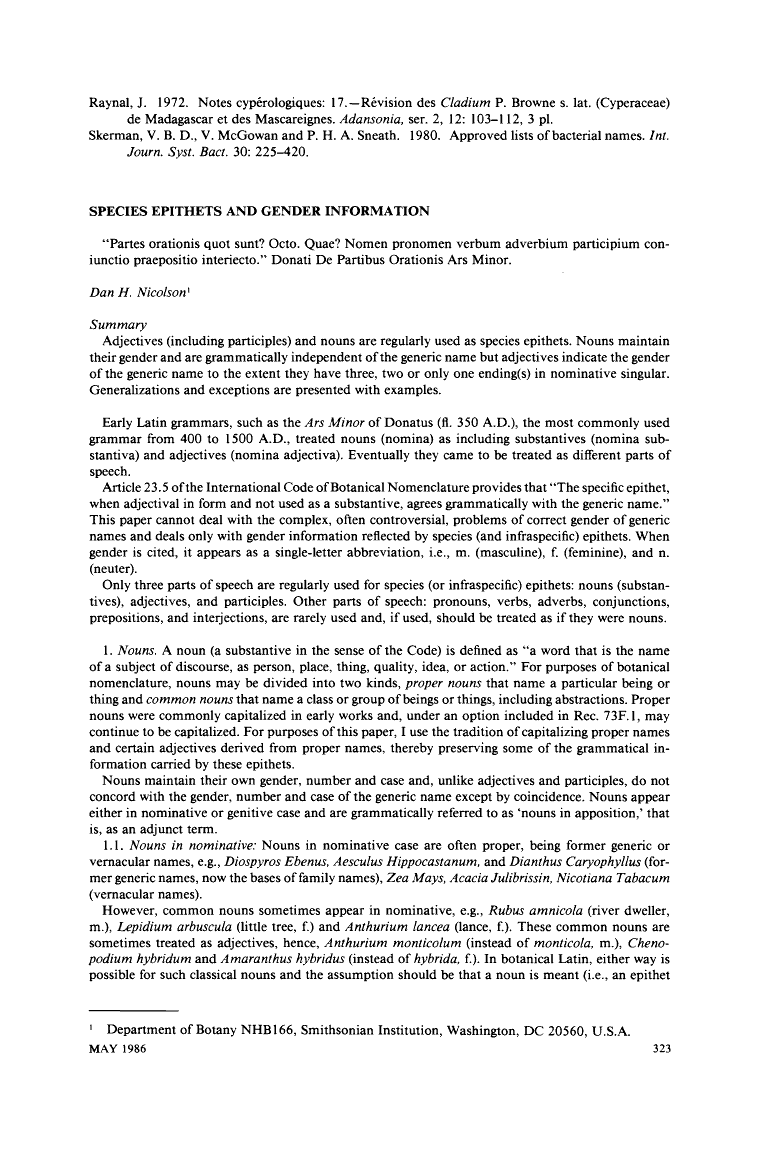 First page of requested article: Species Epithets and Gender Information