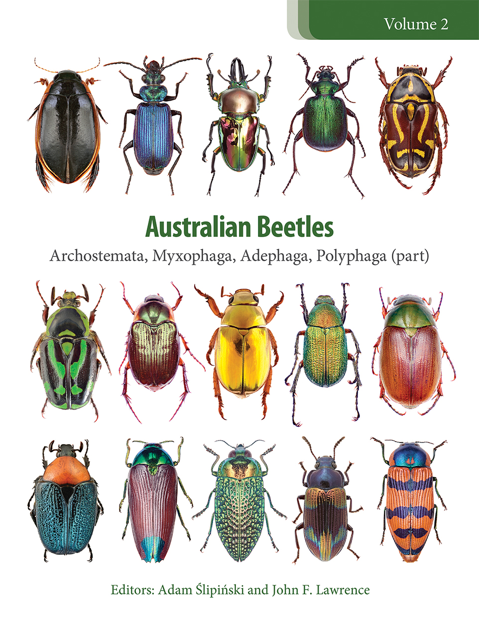 The cover image of Australian Beetles Volume 2, featuring 15 beetles of va
